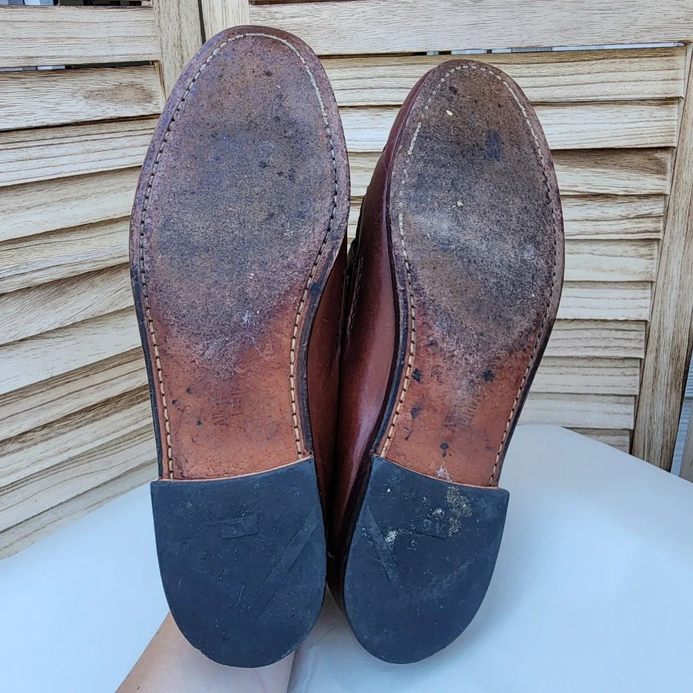 Allen Edmonds Sz 11 B Brown Leather Tassel Loafer Maxfield Woven Trim Preppy